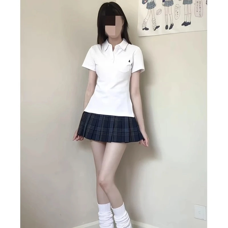 jk制服POLO衫白色基础款日系收腰学院风短袖校供运动款夏季上衣女