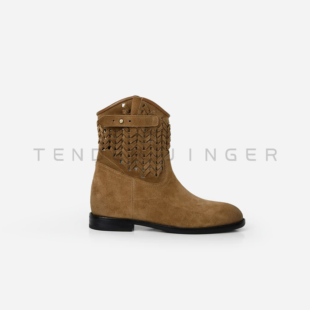Tender Jinger｜线下专供 擦色编织镂空内增高短靴 M250708