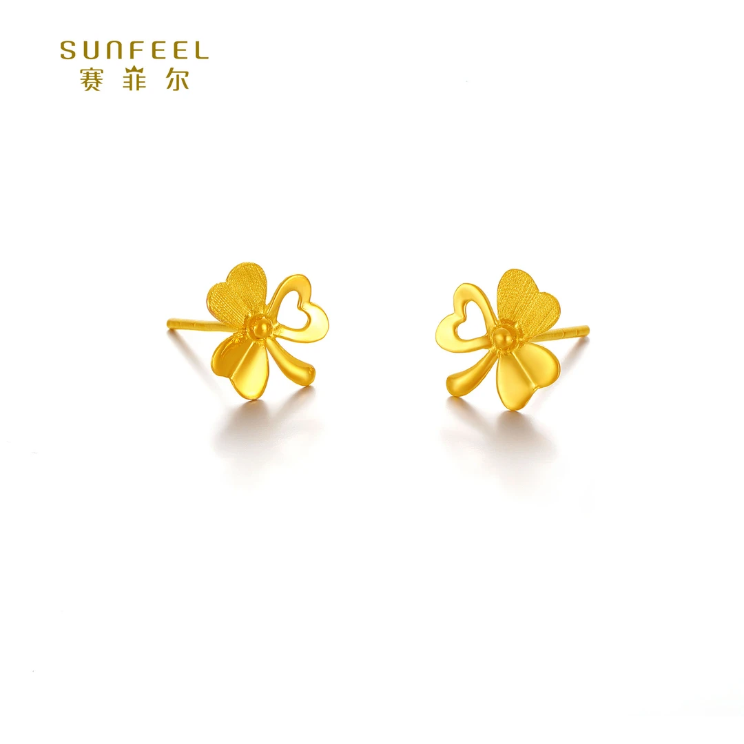 SUNFEEL/赛菲尔【优选店】足金5G直针三叶草耳钉5GE00616