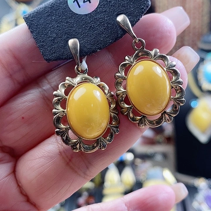 琥珀银S925镶嵌耳饰耳环