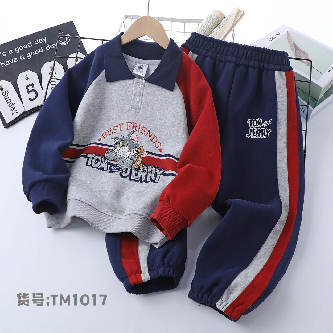 TM1017男宝宝立领拼接袖耐脏儿童套装