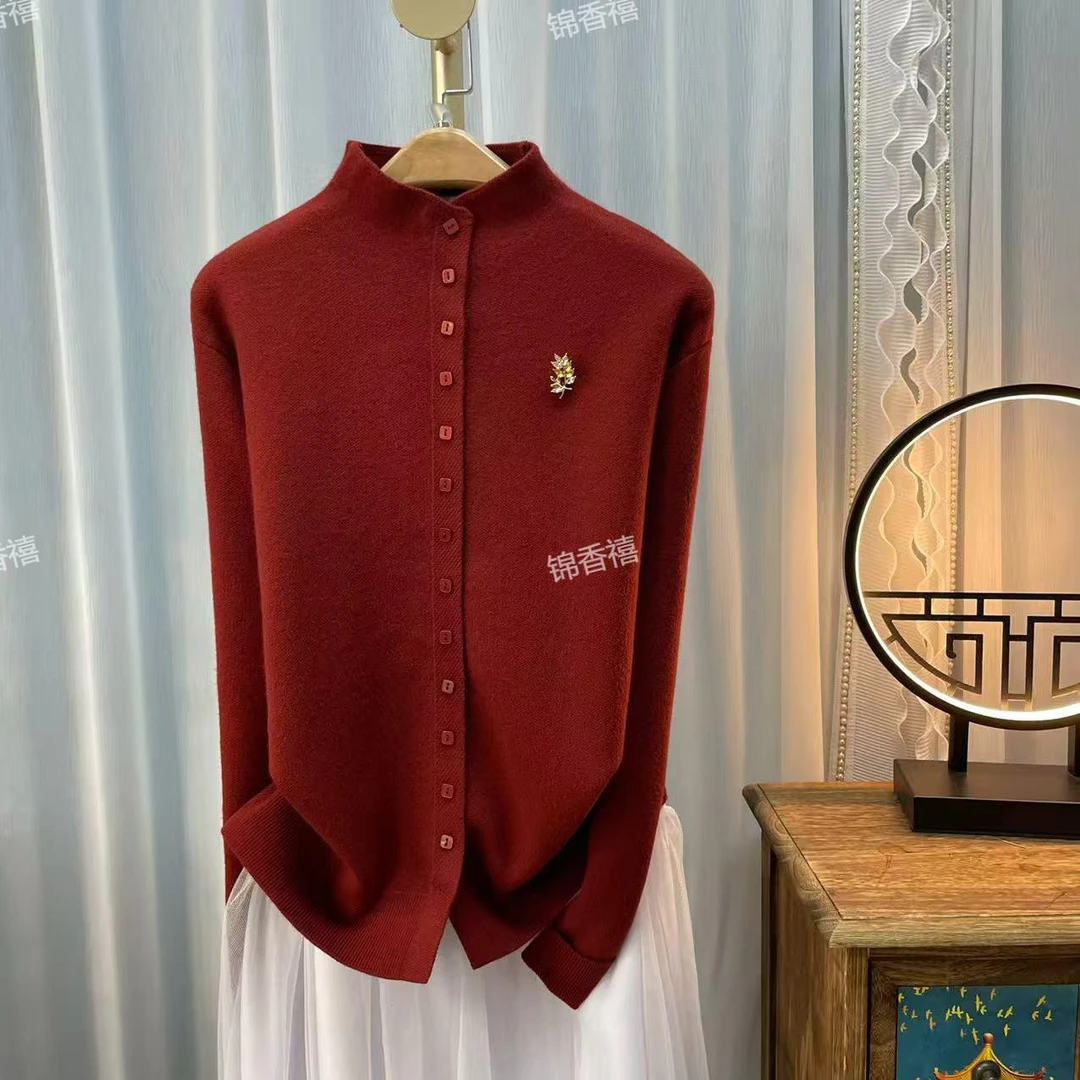 [V882-冬季恋人气质红]秋款长袖时尚减龄百搭显瘦针织开衫女