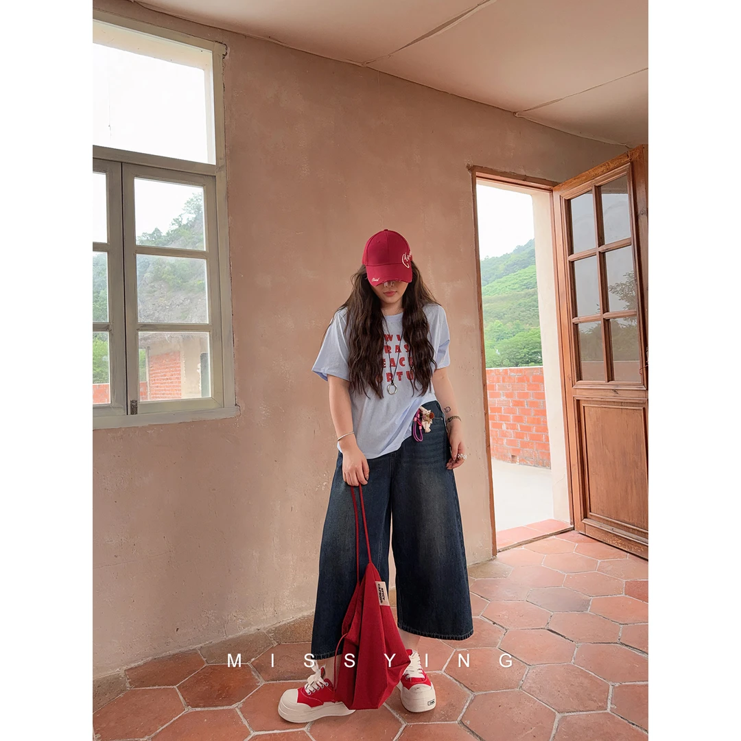 应小姐【七分复古力】微胖大码夏季时尚水洗休闲百搭高腰牛仔七分裤