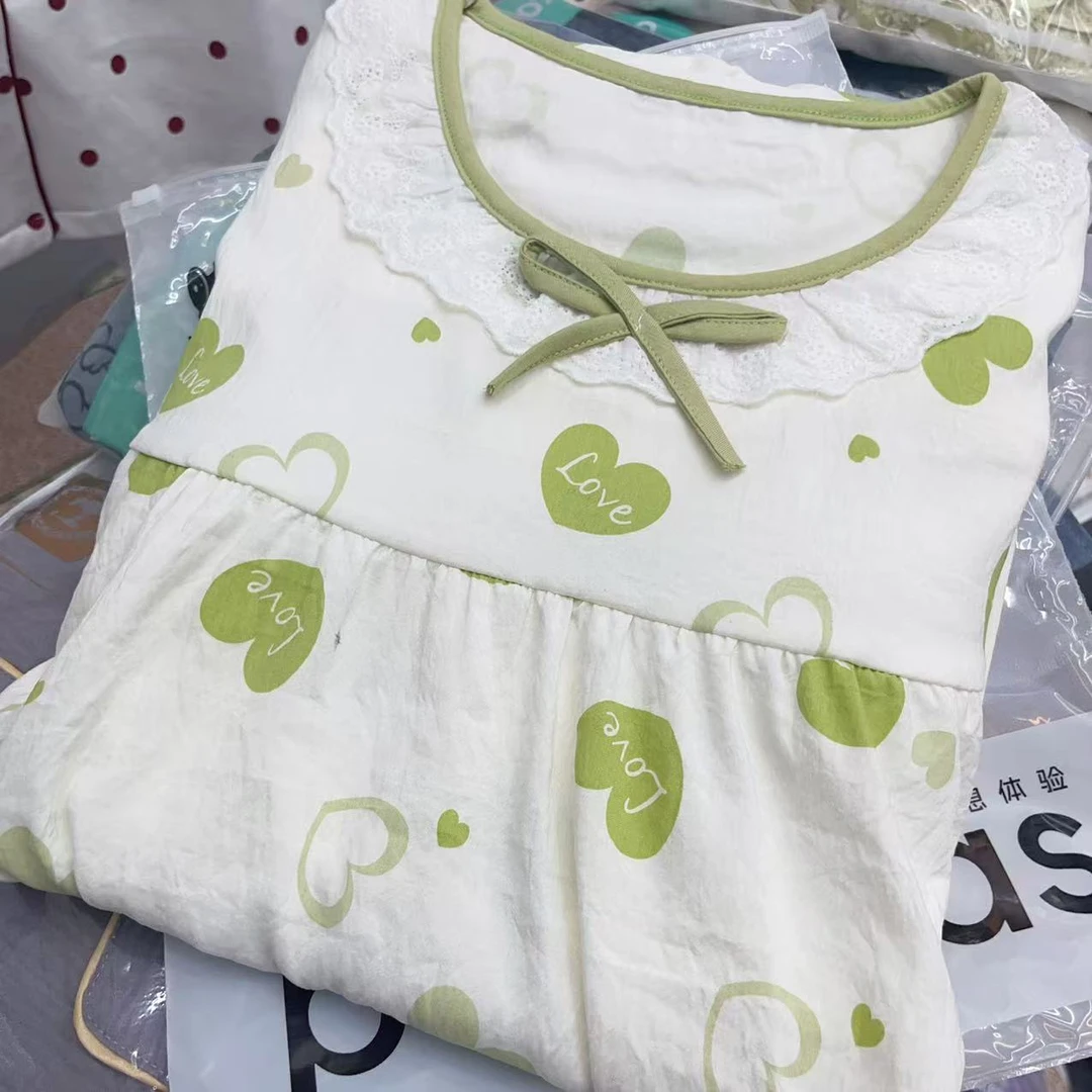 【F040】春秋款绿桃心长袖长裤+胸垫【套头款】