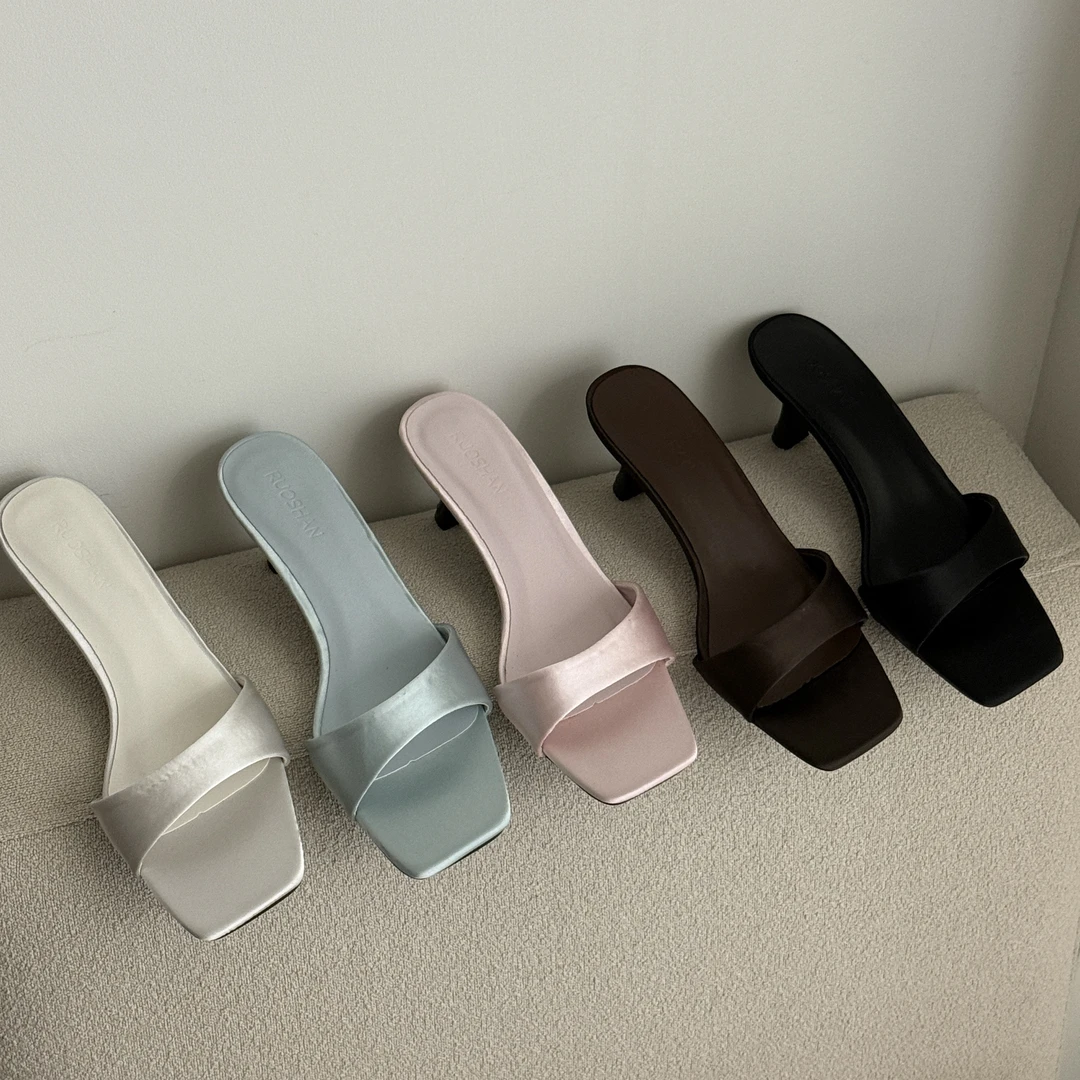 仙女风高跟凉鞋2025新品夏季黑色百搭细跟方头露趾性感外穿拖鞋女