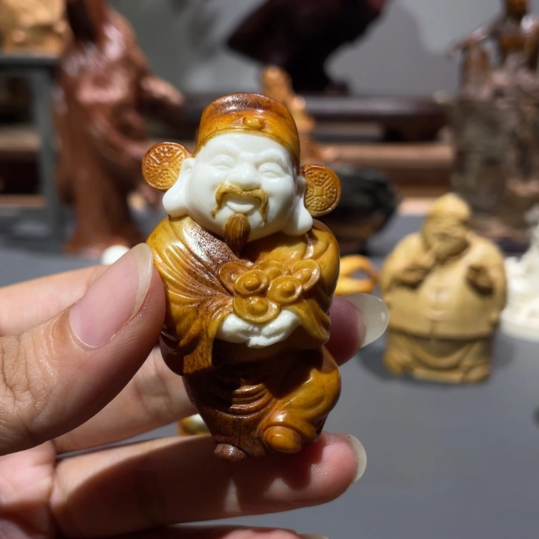 瑞****木鹿角雕刻财神摆件工艺品