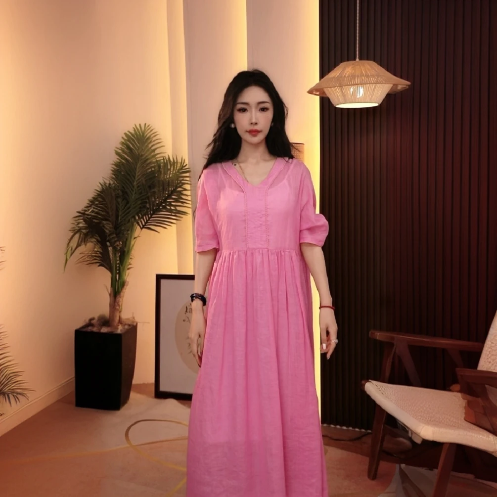 2025夏季新款女时尚气质高级感收腰长裙显瘦连衣裙