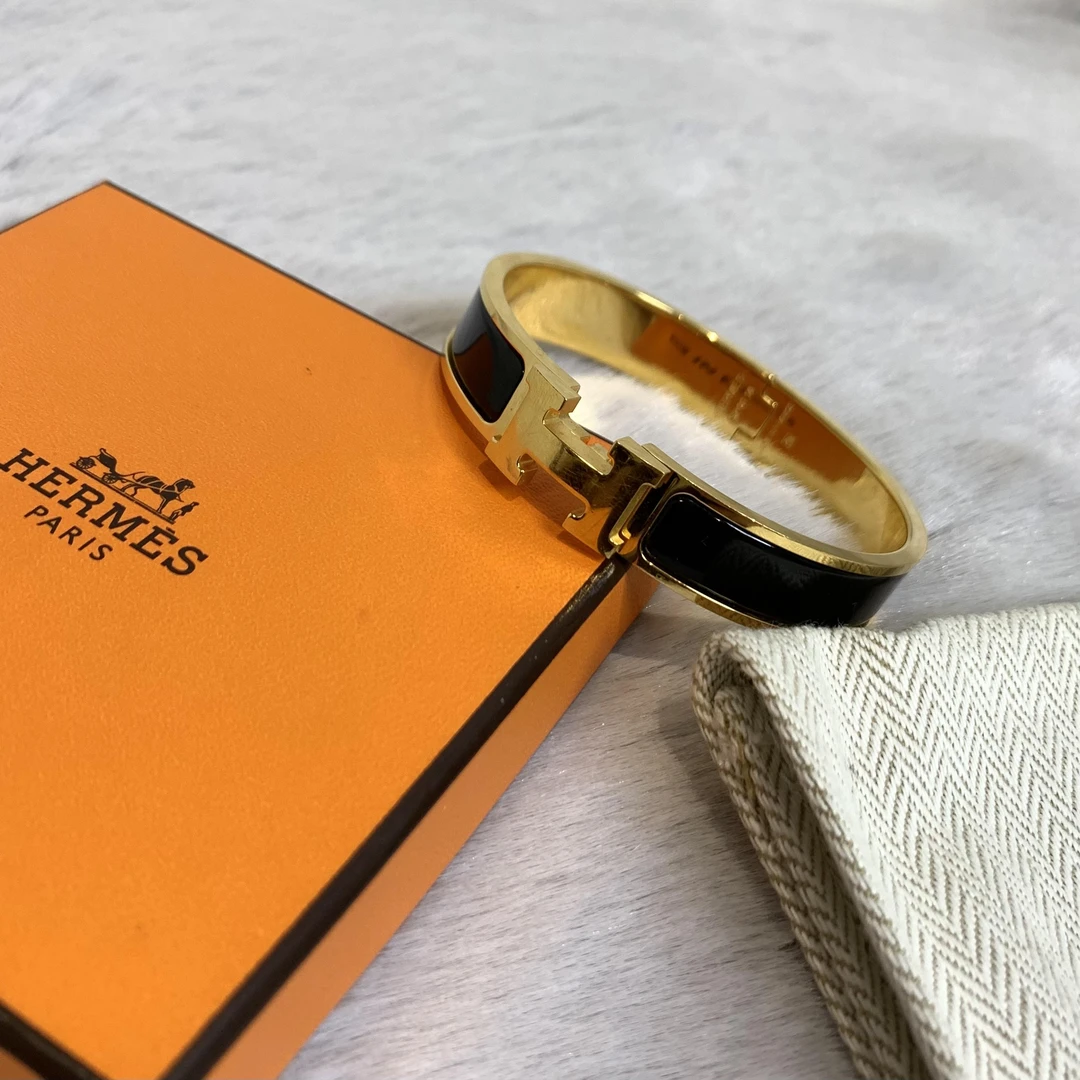 95新 Hermes/爱马仕 壹臻/黑金clic h珐琅手镯/13566676