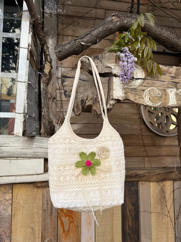 编号D498 花衣部落原创夏季森系蕾丝田园风帆布包女