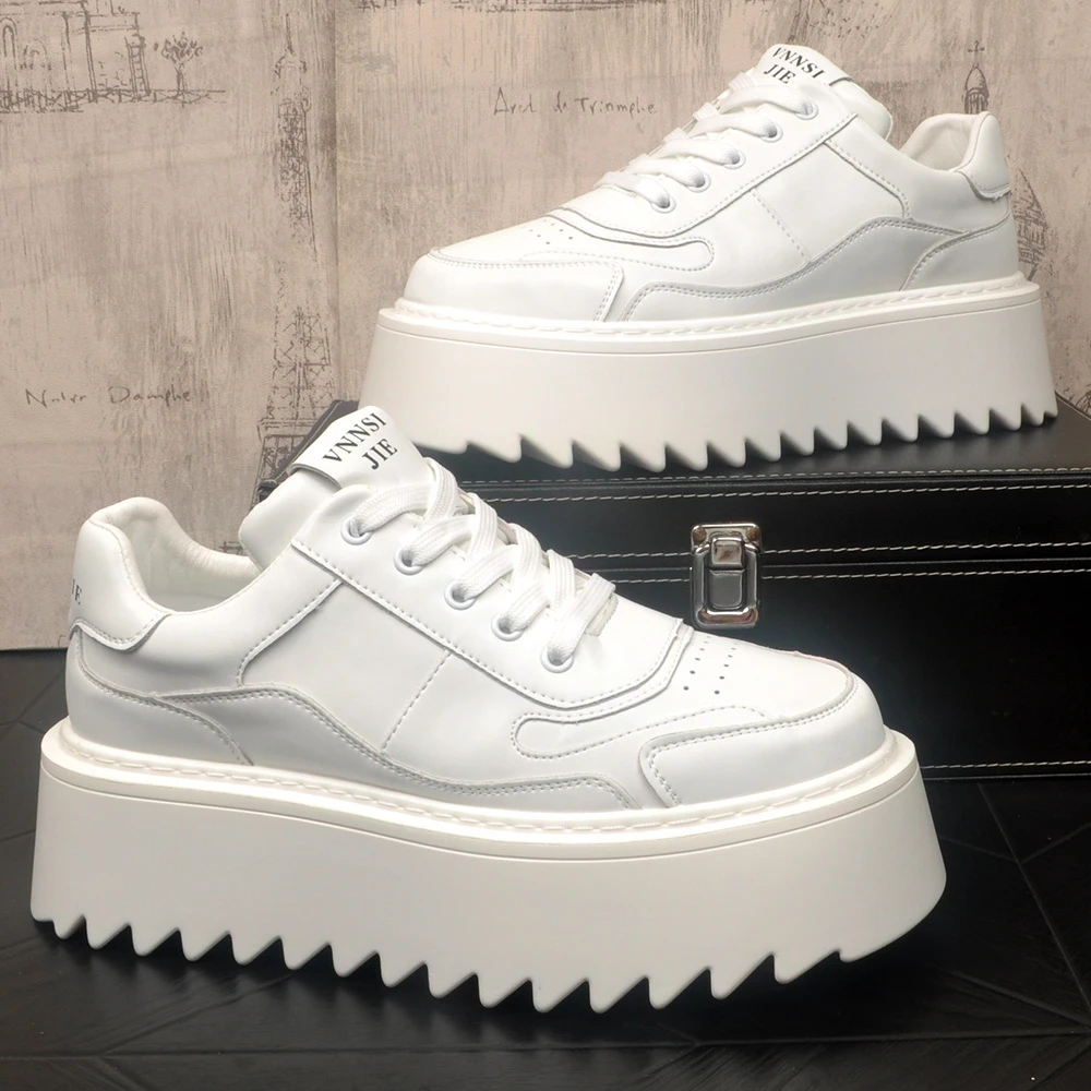 厚底松糕小白鞋男内增高8cm男鞋新款时尚潮流板鞋系带休闲男鞋子