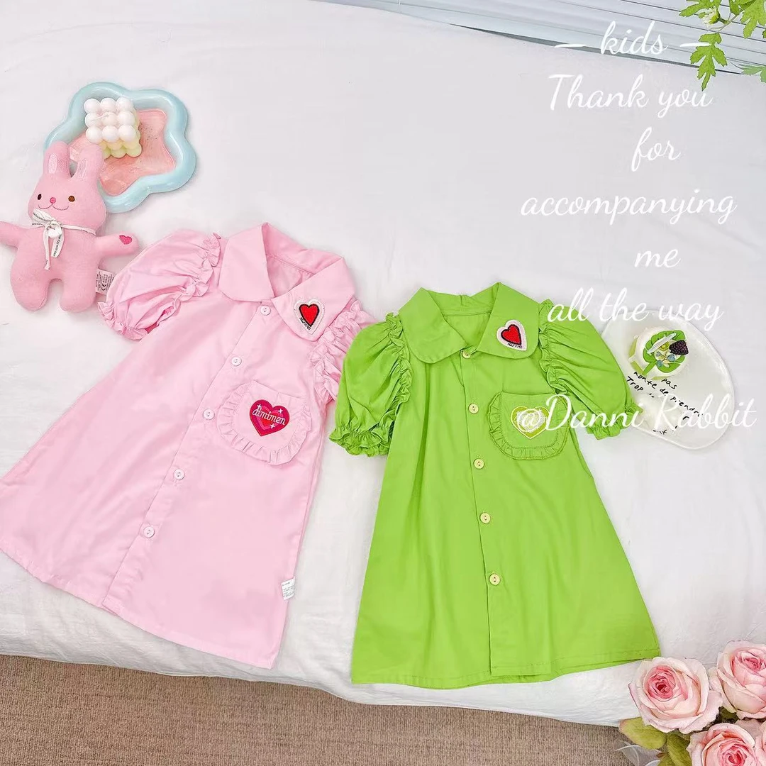 夏款新款女童爱心polo领泡泡袖连衣裙.D-CD135