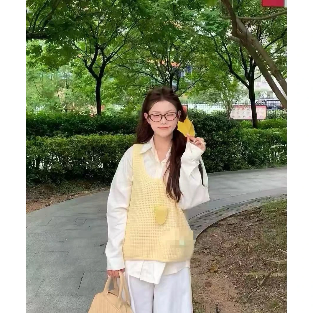 轻职风时尚套装休闲风宽松马甲+衬衫两件套学院风