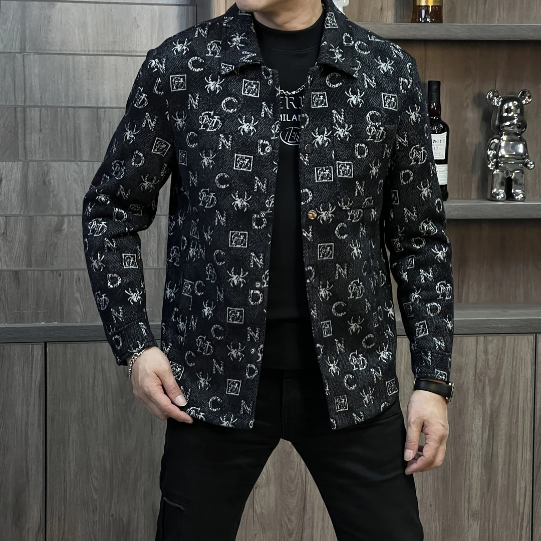 欧品男士秋冬新品时尚个性潮流高端潮牌休闲百搭提花夹克外套1037