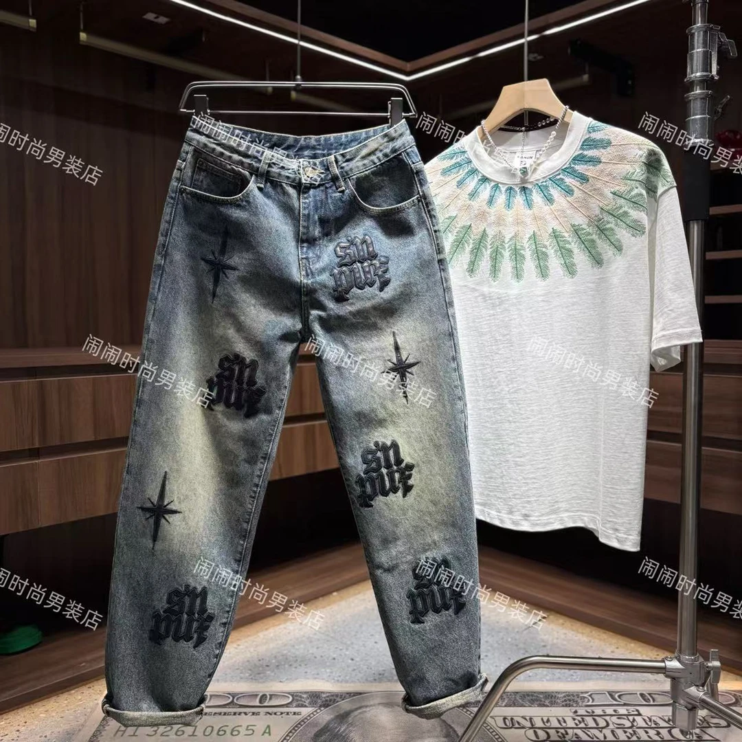 27192早秋牛仔裤复古黄泥色男士做旧宽松水洗裤子休闲直筒男裤