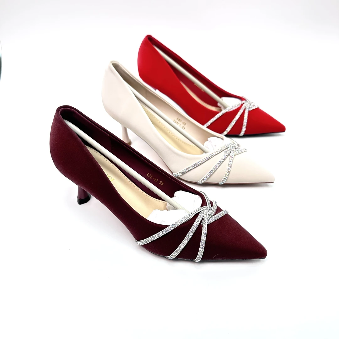 65-60新款单鞋优雅气质细跟高跟鞋尖头单鞋女士通勤宴会婚鞋春季