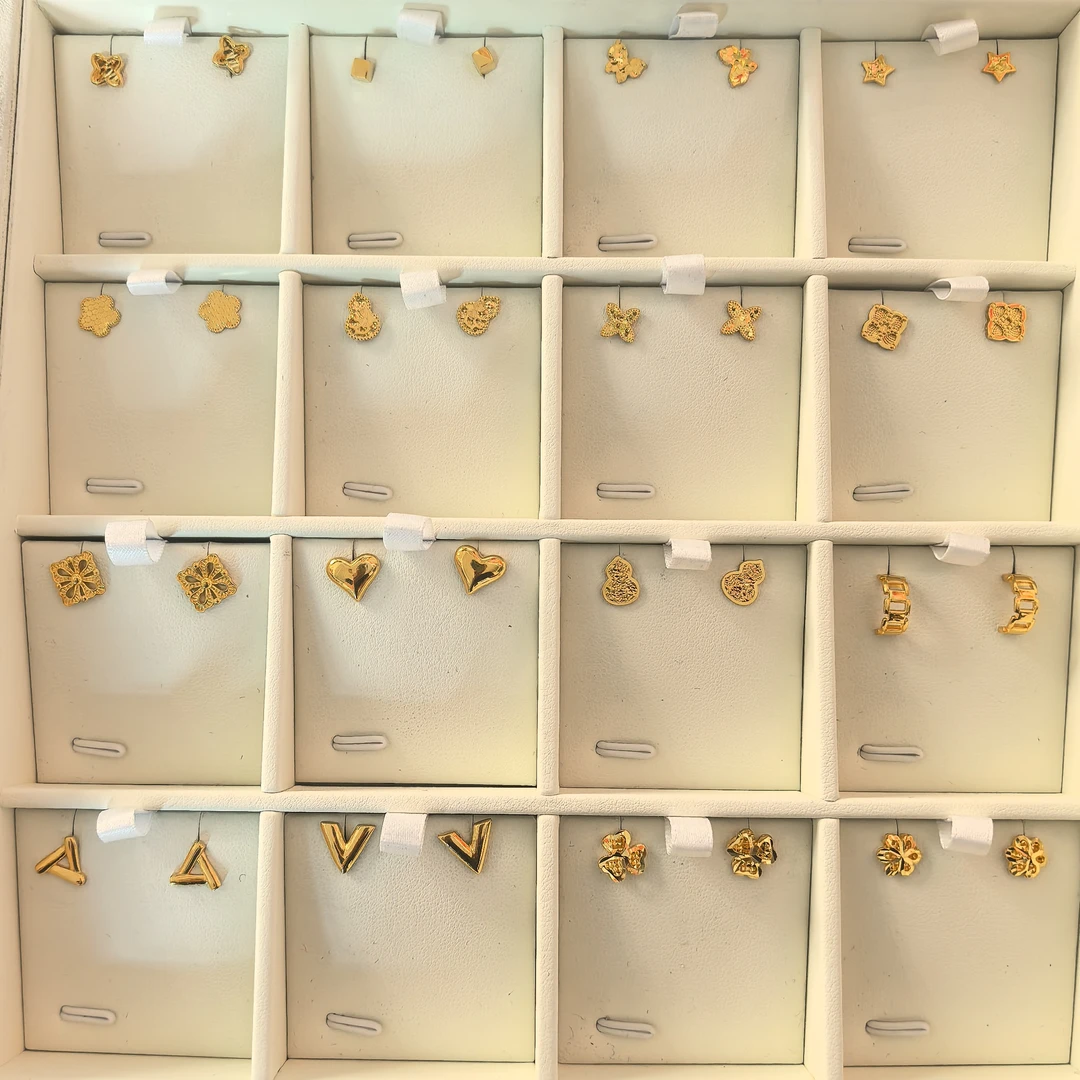 足金弯针耳环时尚百搭（多样性发其一）