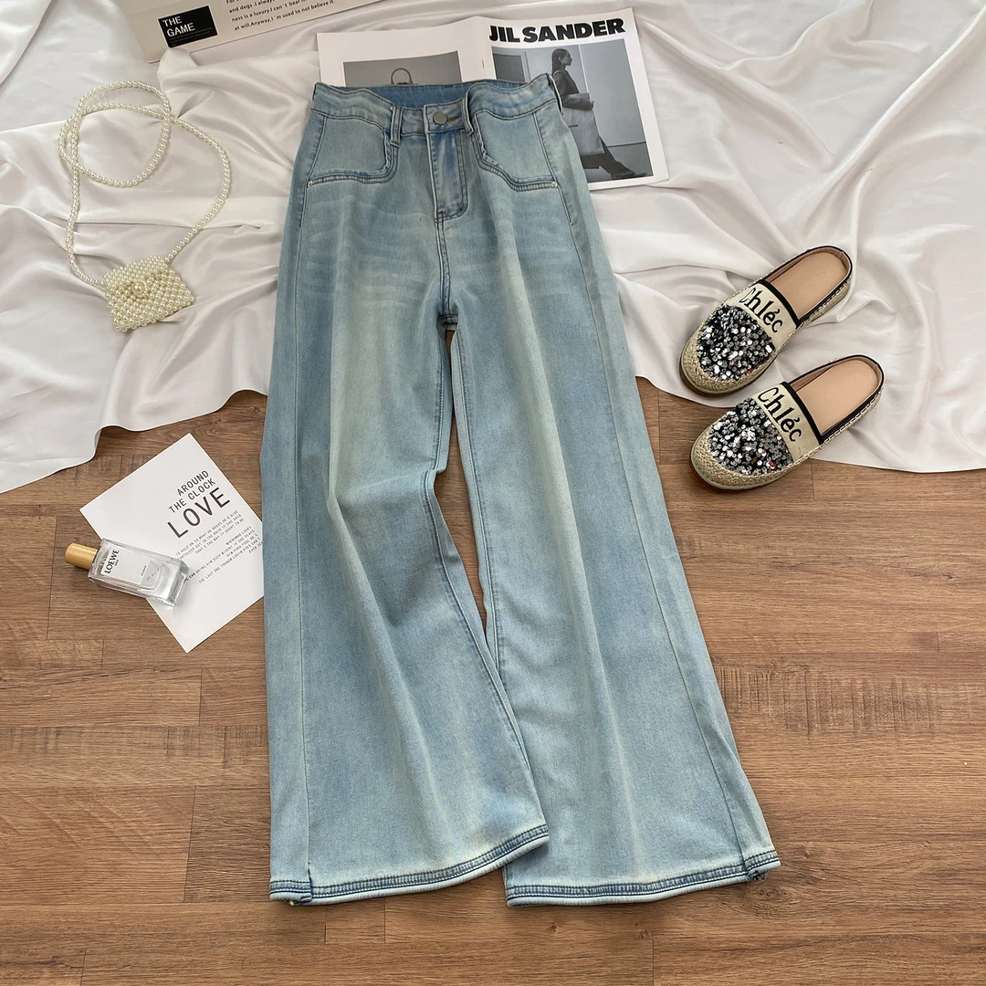 天空蓝微喇牛仔裤女2025年秋季薄款高腰宽松不贴腿天丝阔腿喇叭裤