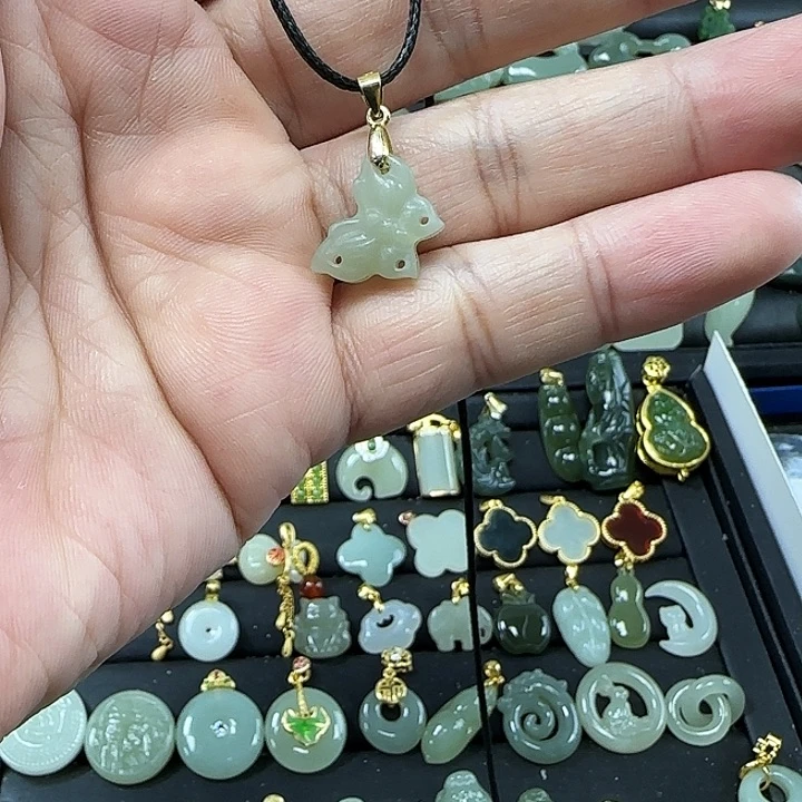 和田玉颈饰银S925镶嵌