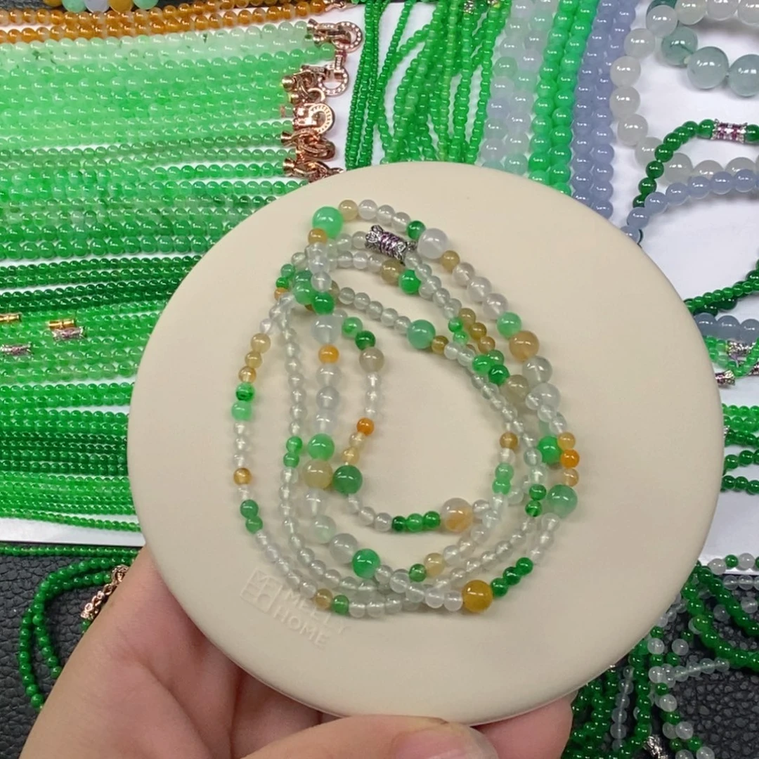 颈饰未镶嵌翡翠缅甸天然翡翠冰种多宝塔链3.4，5.7，6.3