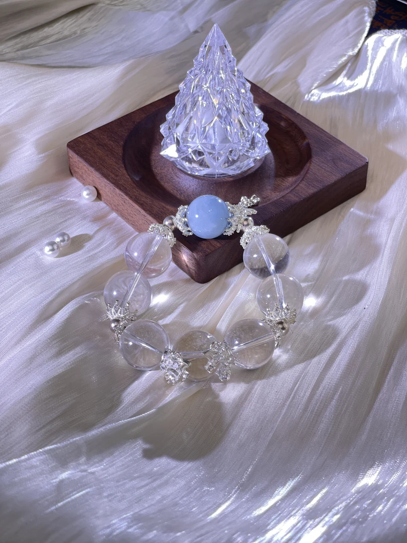 轻奢海蓝宝白水晶银饰手串 银隔片点缀 小众不撞款