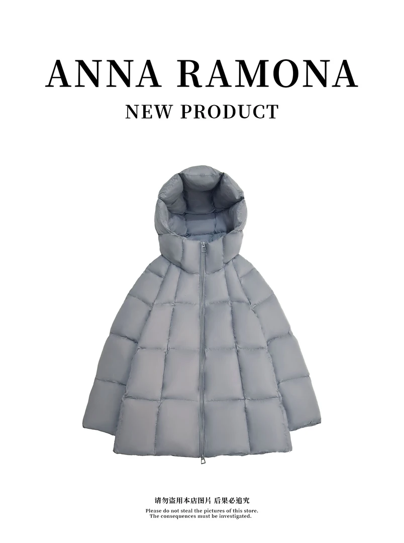 云朵泡芙中长款白鸭绒2024新款韩版连帽加厚保暖冬季百搭羽绒服女