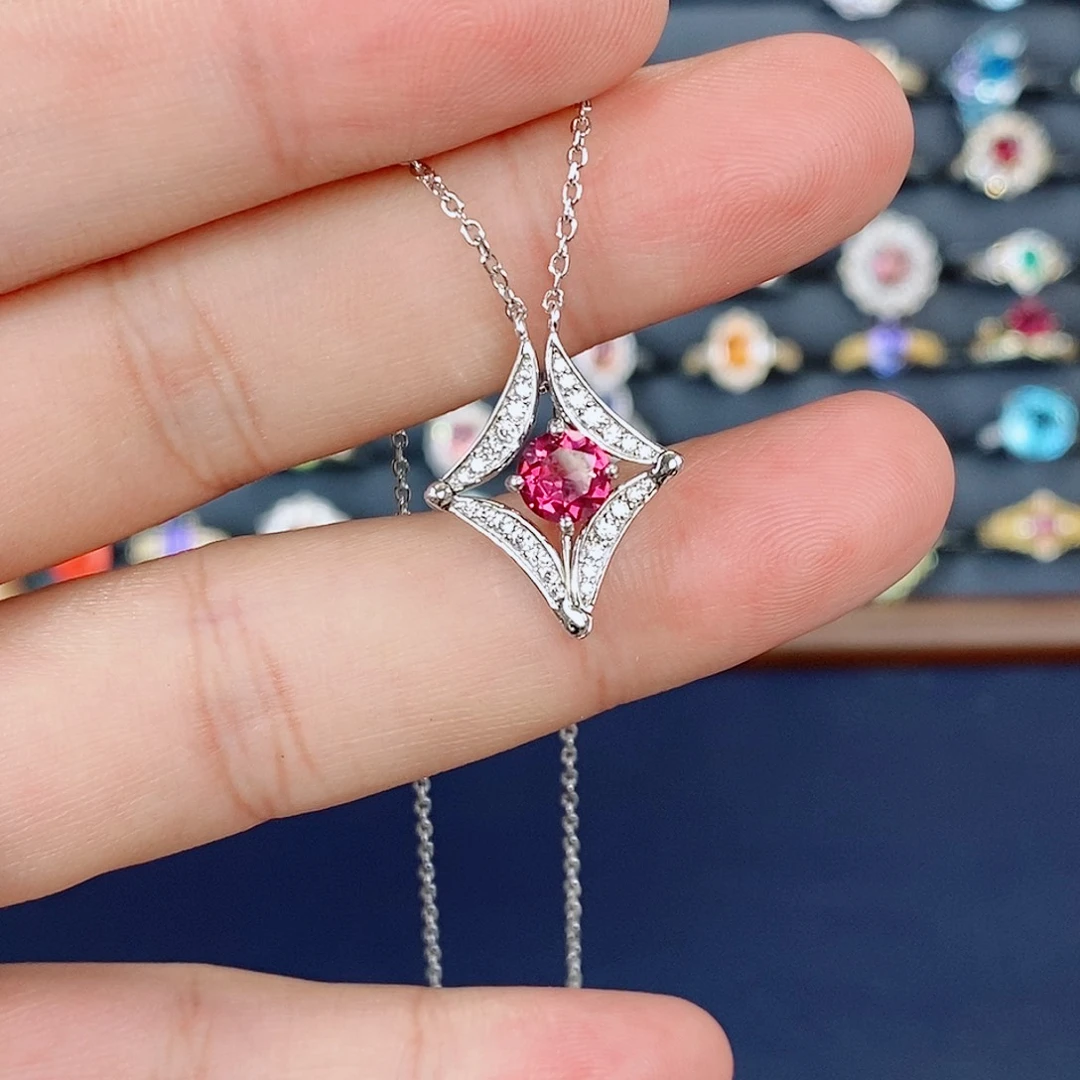 七***作银S925镶嵌颈饰石榴石