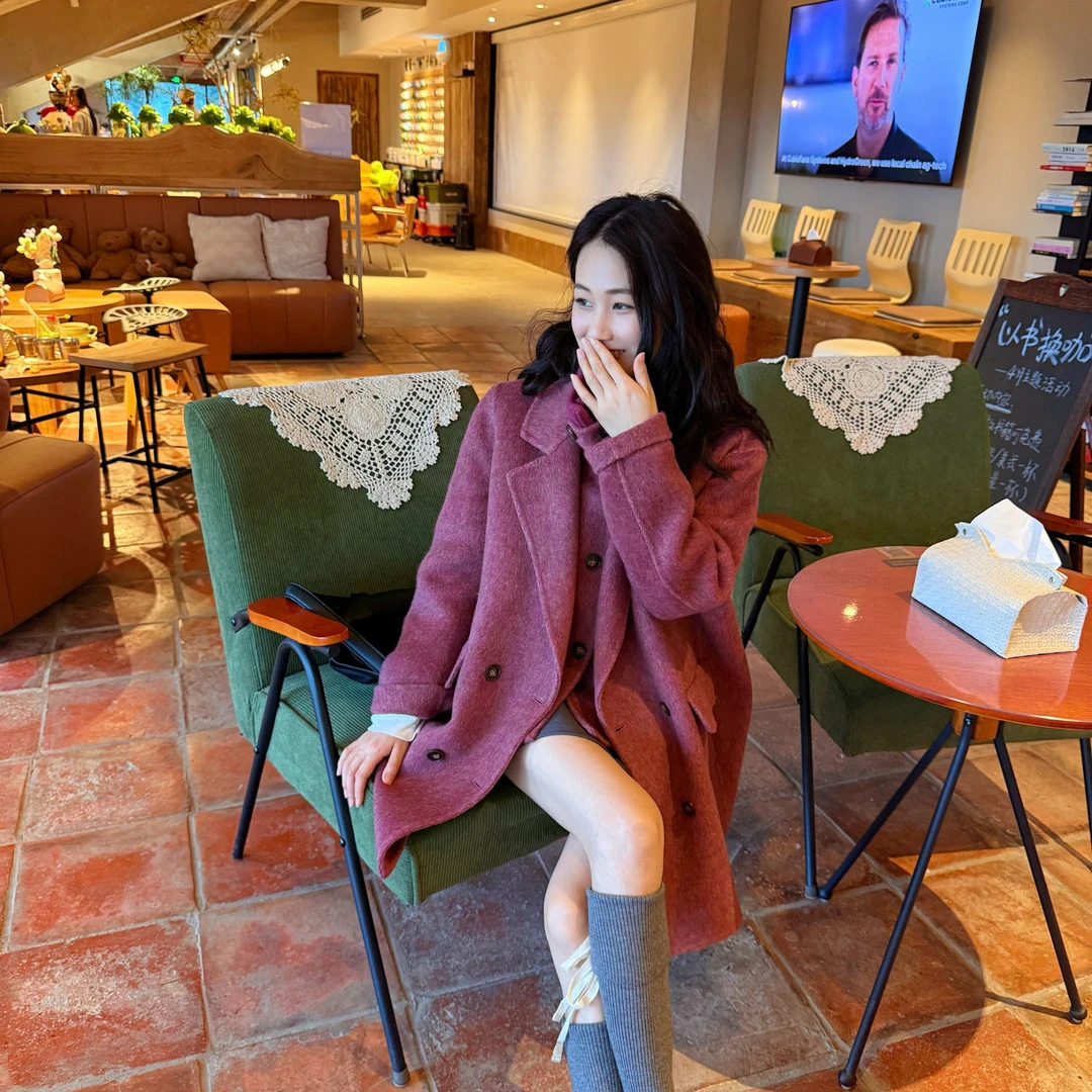 张肖肖秋冬新款韩版两件套羊毛大衣马甲时尚长毛外套8699