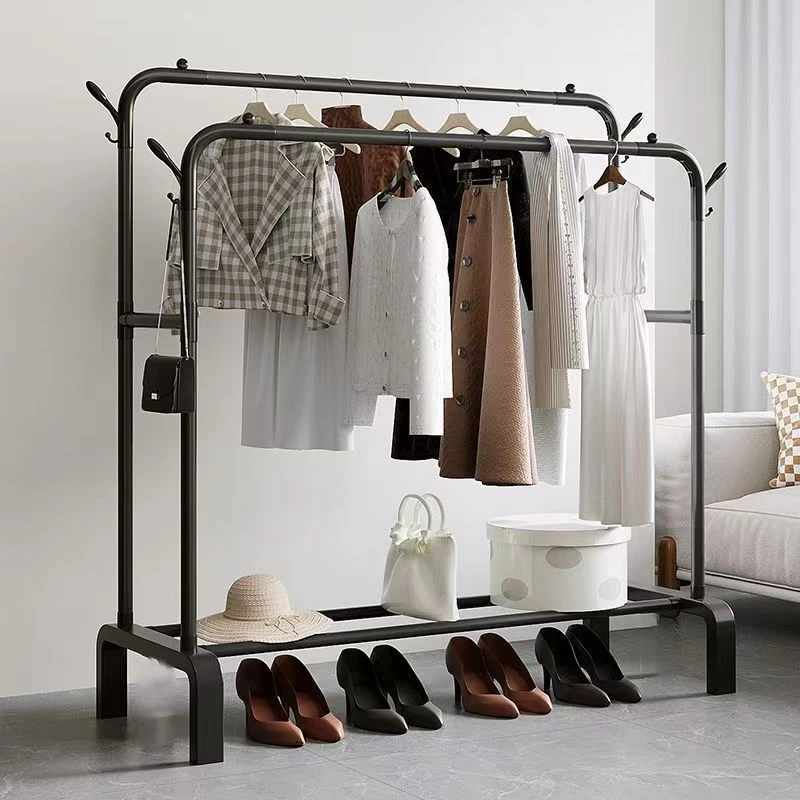 【双杆衣帽架】落地挂衣架家用挂衣杆衣服收纳架阳台简易衣架宿舍