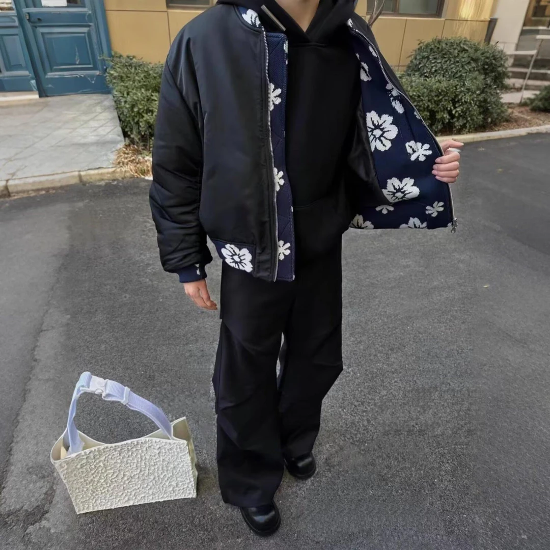 花卉拼接短款外套男春秋款设计感美式棒球服高级感bomber夹克情侣