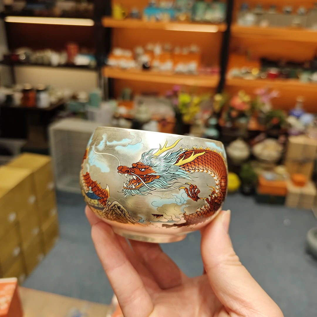 友名 瓷胎包银龙凤禅定对杯主人杯茶杯品茗杯礼盒装-3212