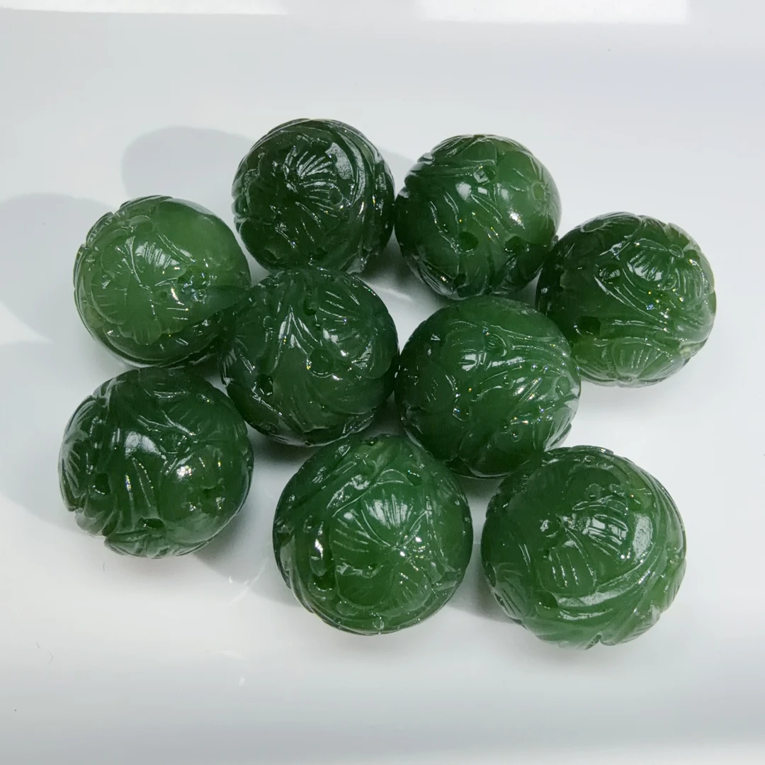 【伟伟鉴定】和田玉碧玉 雕花圆珠 单珠 16+多样性发货发一件