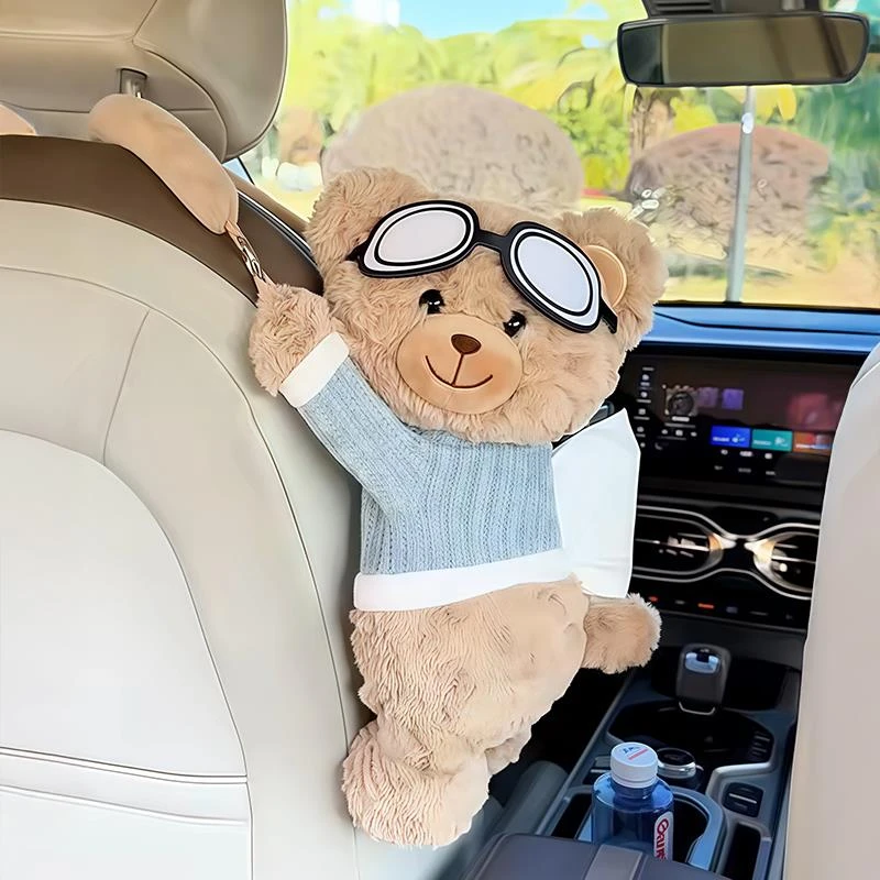 本の车载眼镜熊纸巾盒挂袋车内装饰挂式高级感汽车可爱风卫生纸盒