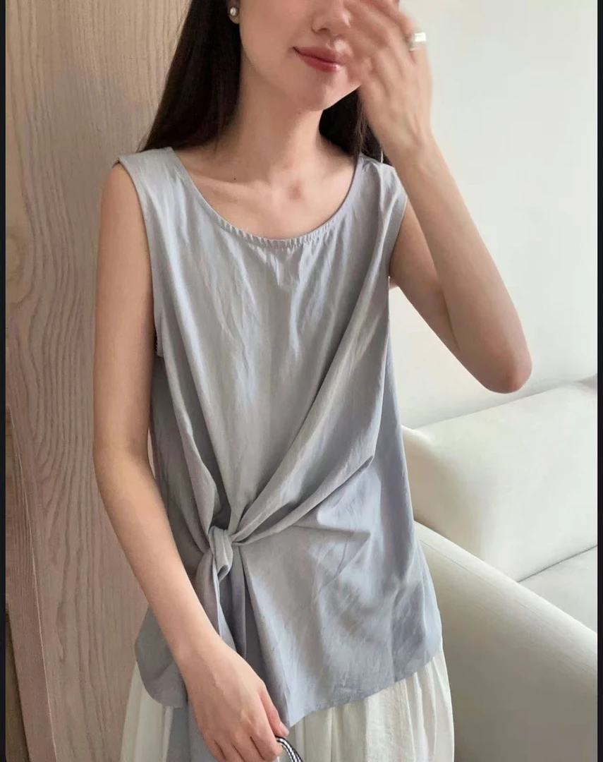 4221号6297#百搭休闲侧绑搭片设计无袖上衣