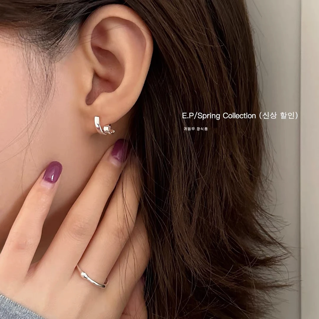 铜合金耳饰 925银针丝带耳钉女小众高级感冷淡风气质简约耳环耳饰