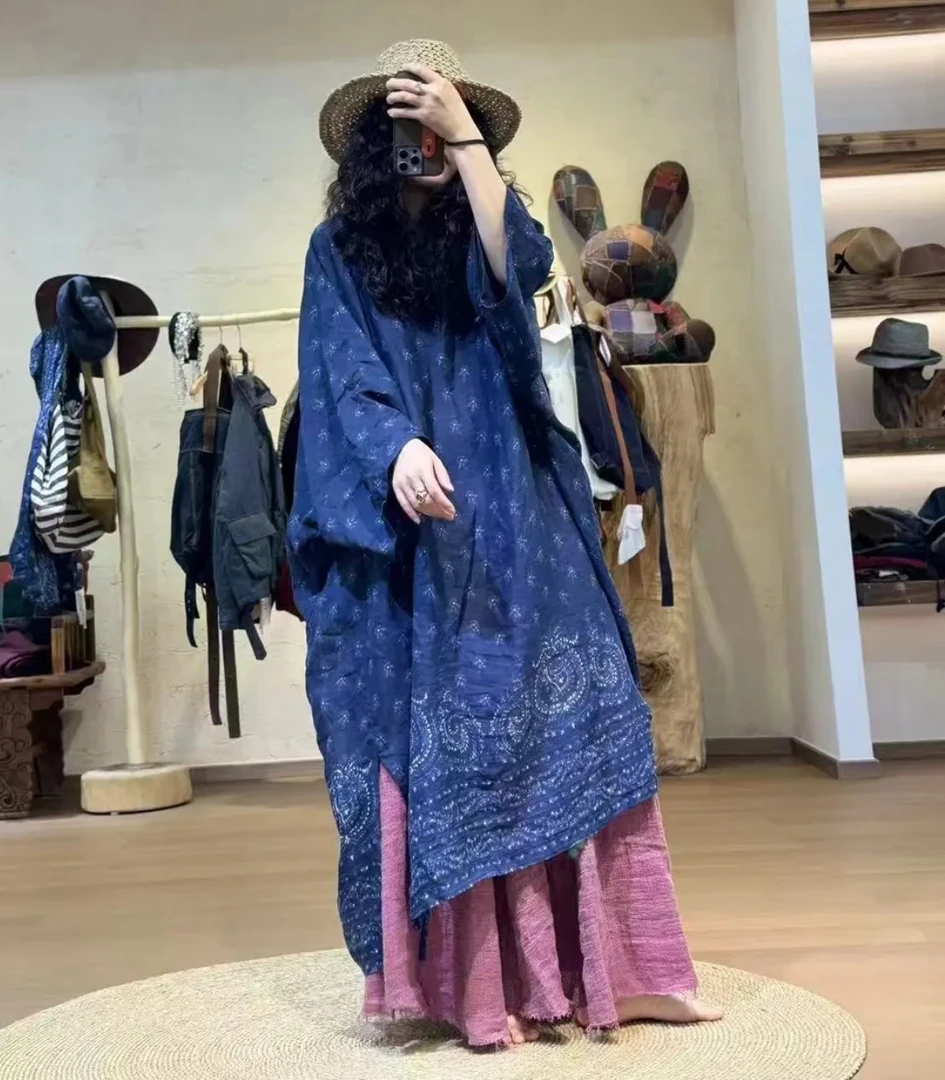 静一分享【拢轻纱】#24486 夏季苎麻宽松休闲圆领花连衣裙