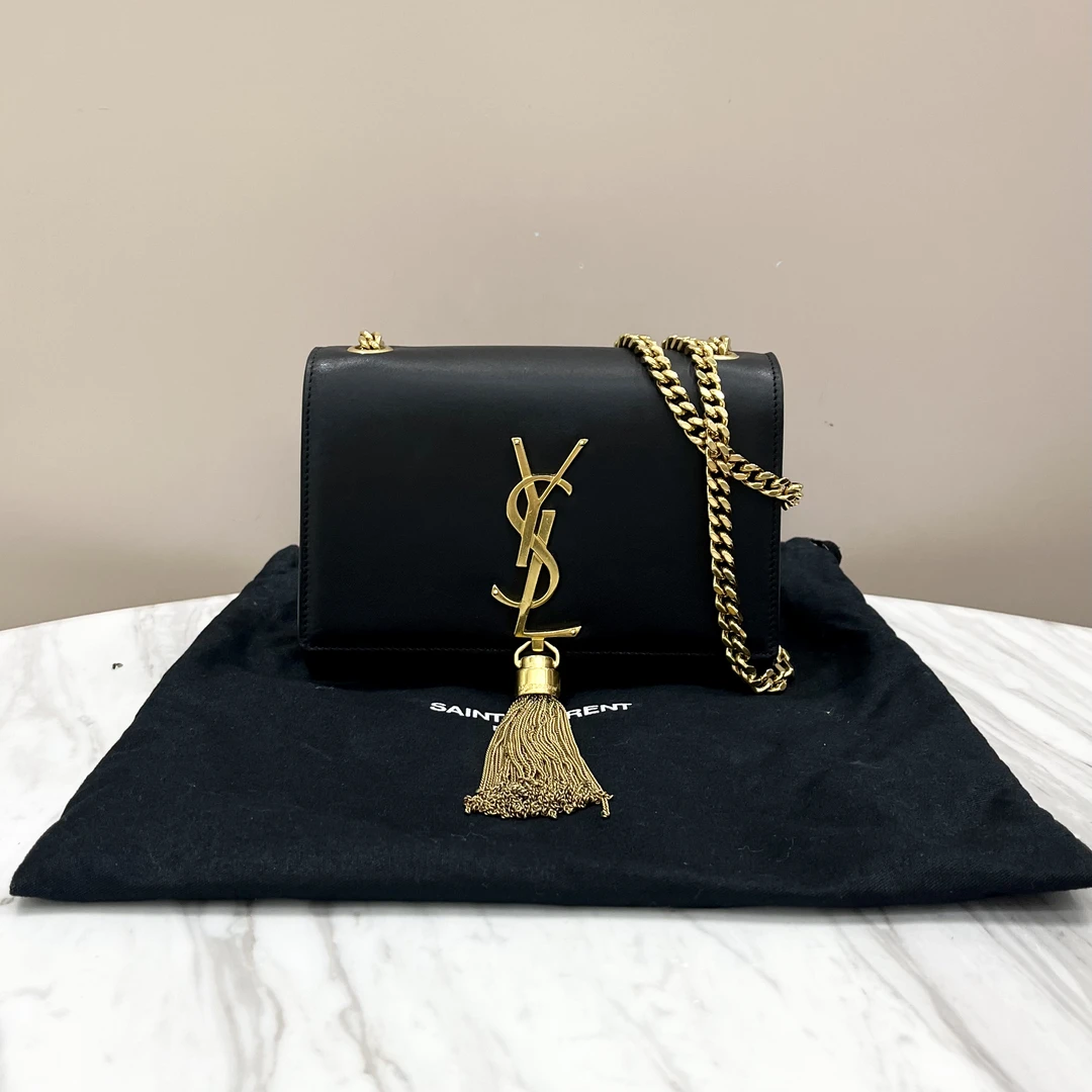 99新 YSL/圣罗兰 圣罗兰黑金光面迷你kate流苏包 98新 约17*11.5