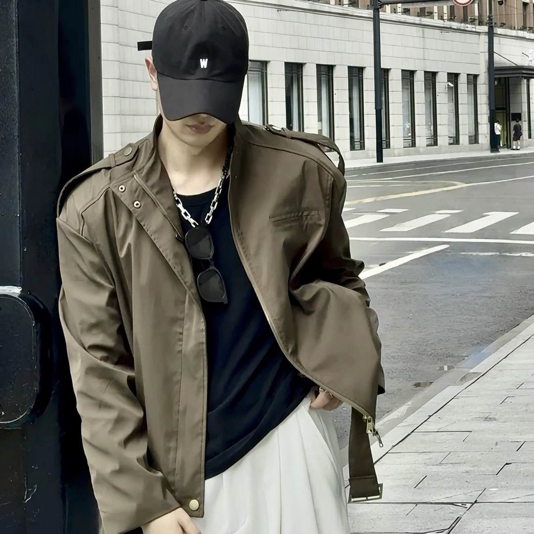 瞎穿的包 秋季新品复古立领夹克外套 腰带收腰设计 微宽松版型