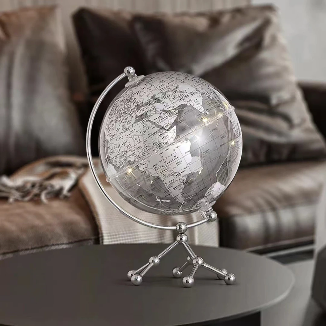 创意客厅透明办公室装饰大摆件桌面轻奢地球仪摆件水晶球透明