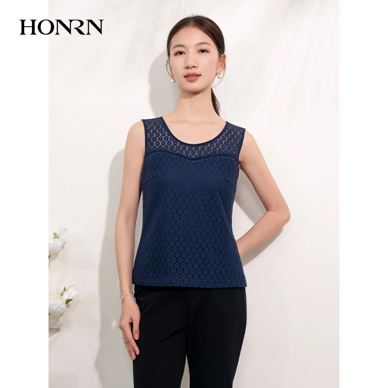 HONRN/红人蕾丝镂空打底无袖吊带背心上衣女内搭夏季HI22OB702