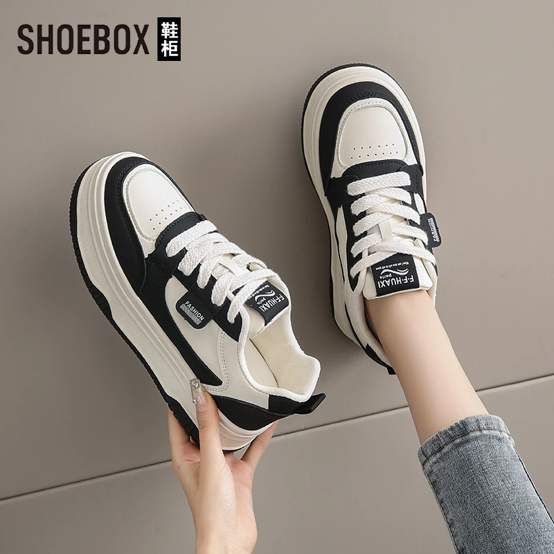 SHOEBOX鞋柜踩屎感小白鞋女2025秋季新款百搭时尚厚底运动板鞋