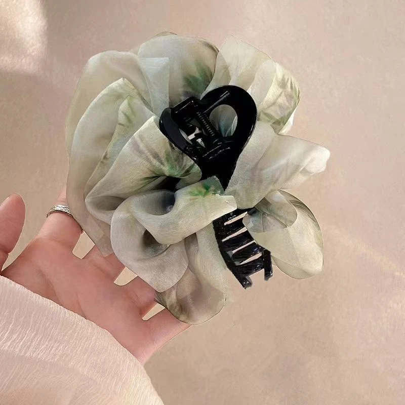 只此青绿~复古流苏云朵网纱抓夹新中式气质时尚鲨鱼夹旅行发卡