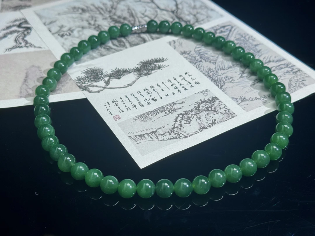 夏至|俄罗斯碧玉10咪七号矿碧玉妈妈链气质47颗无矿点素款项链