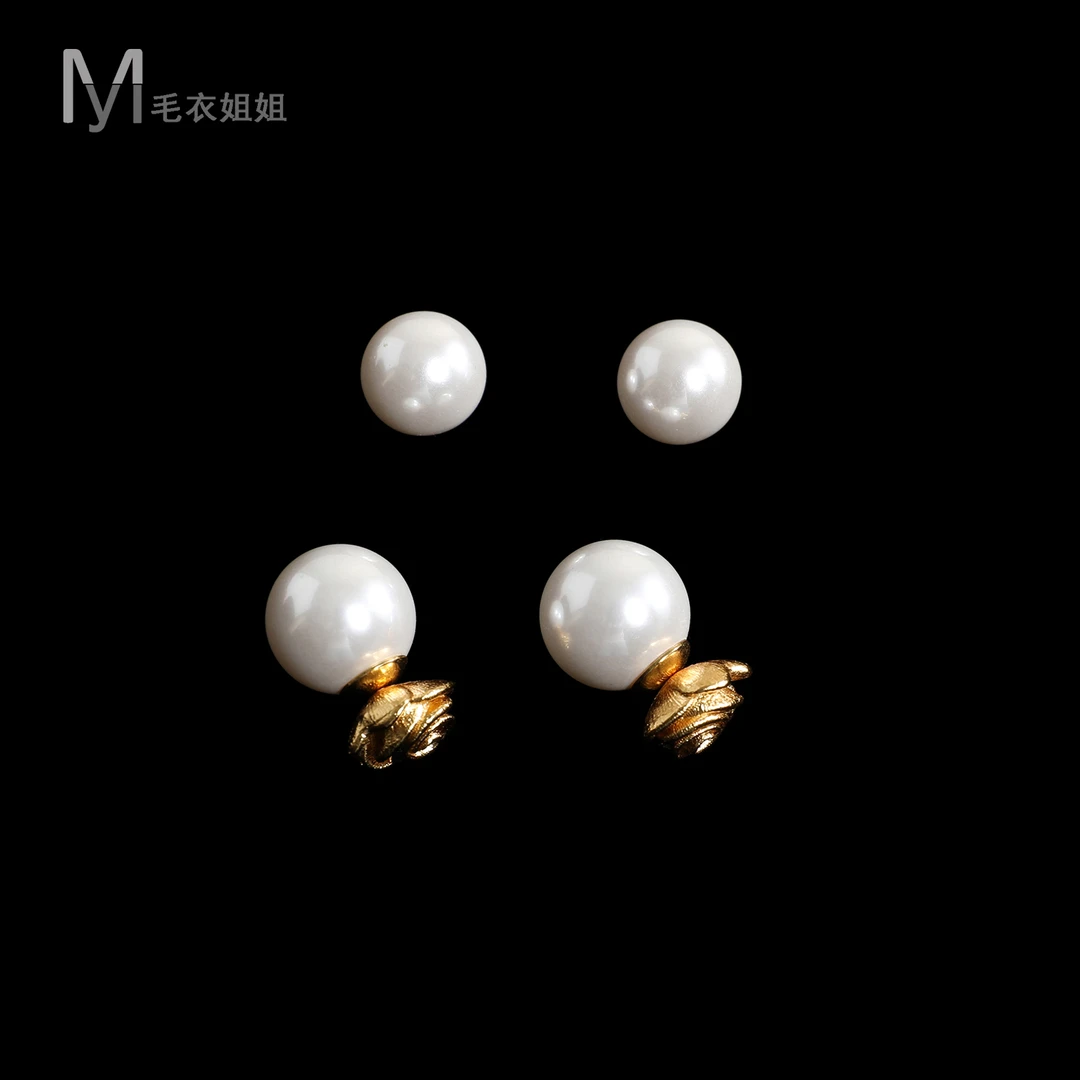 铜合金仿珍珠耳饰 拉丝玫瑰花三合一耳钉耳饰女8102-002
