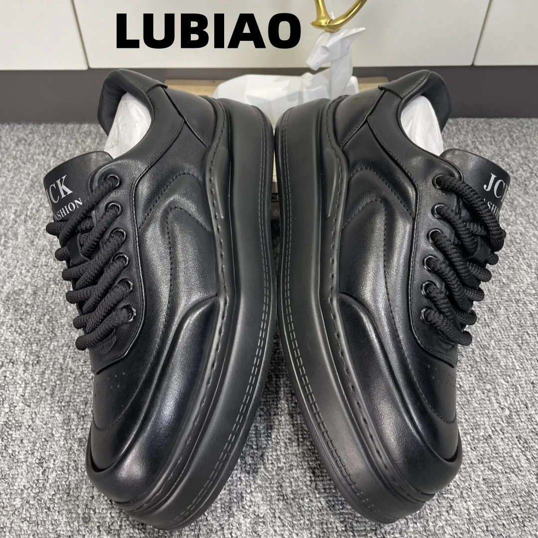 2024新款面包鞋头层牛皮男士运动风休闲男鞋系带潮流百搭小白鞋