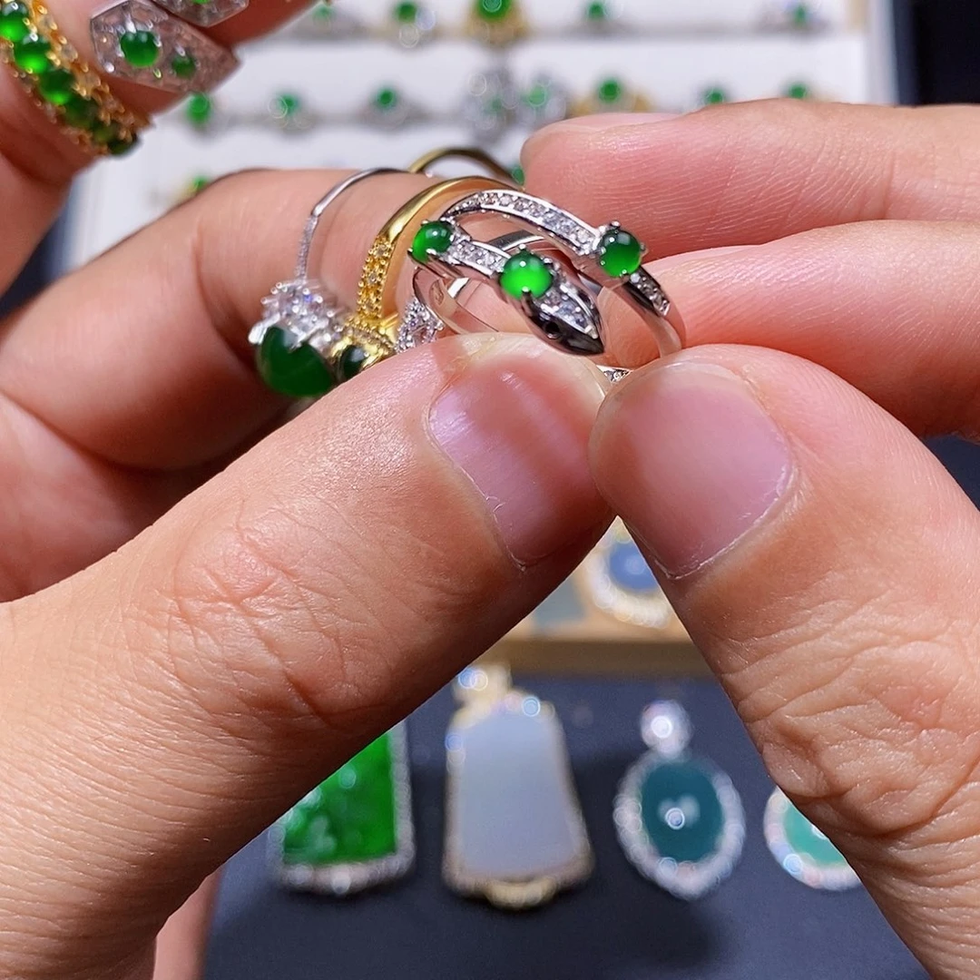 银S925镶嵌戒指翡翠戒指