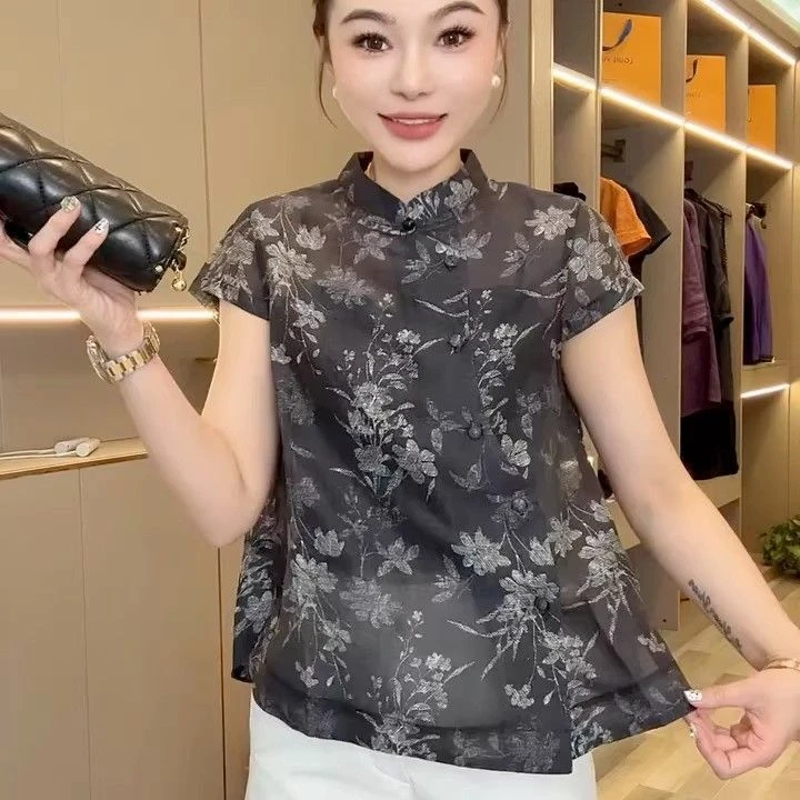 夏季网红爆款国风宽松大码衬衫短袖专柜品质阔太新中式休闲上衣