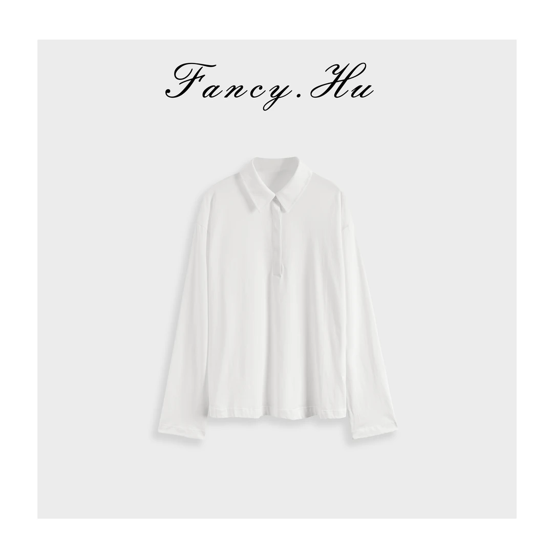 【Fancy.Hu】100棉极简翻领长袖POLO衫百搭简约打底上衣 FG2601197