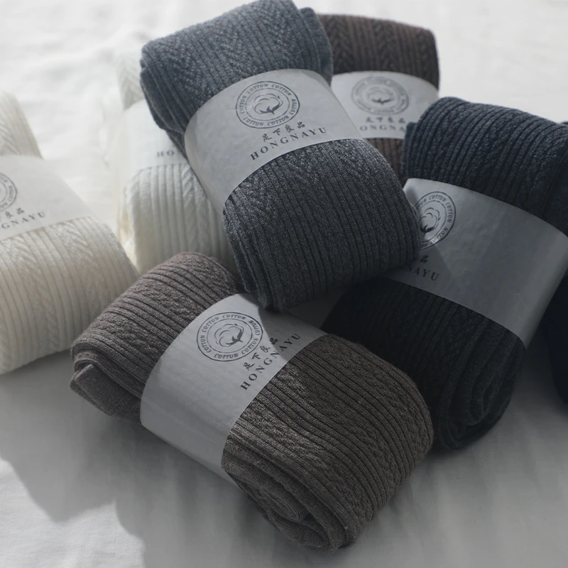 【店主优选】春秋羊毛加绒直角跟高弹保暖打底裤袜麻花条纹不勒脚带