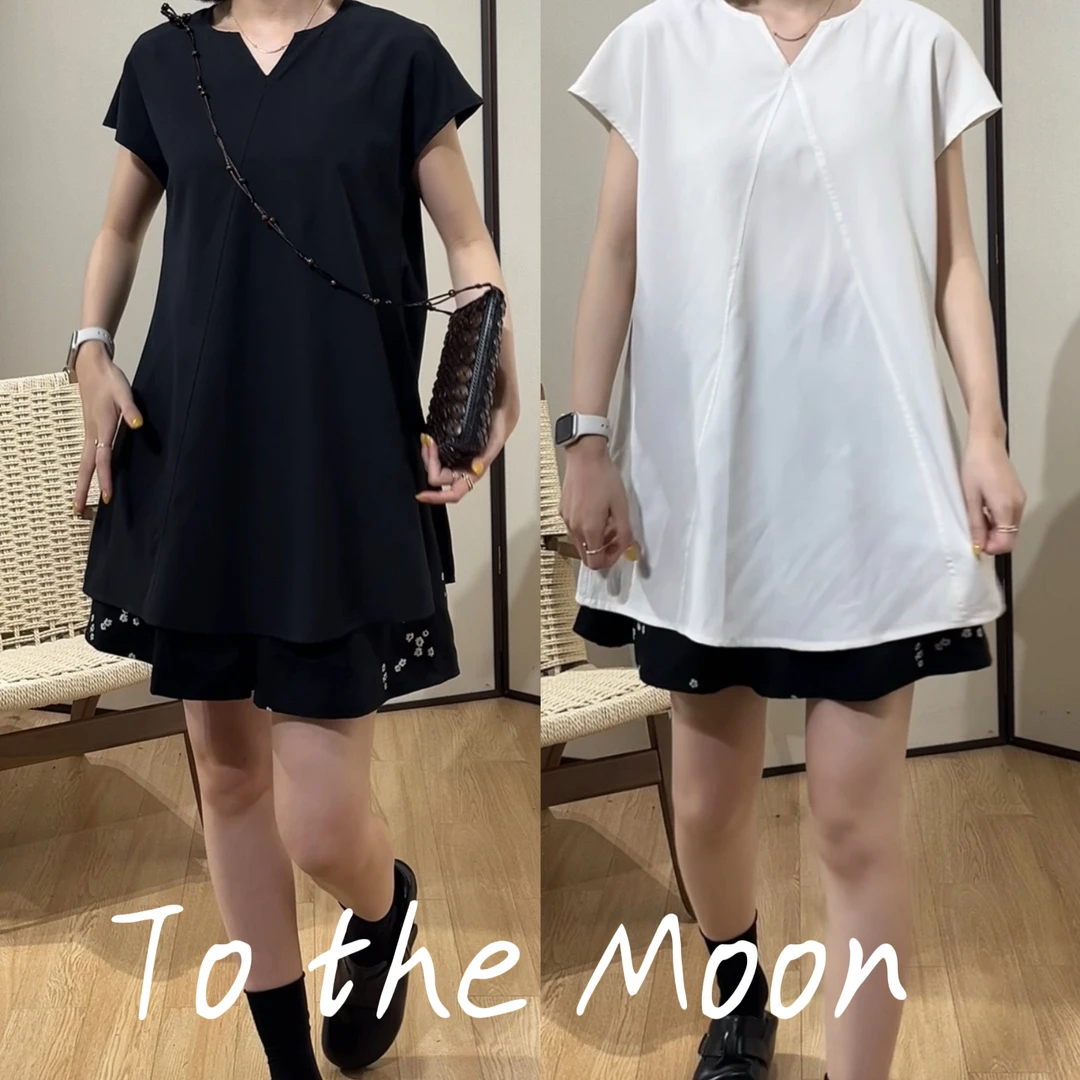 UpSd 原创【清显】莱赛尔麻料设计开叉国风宽松V领简约短袖中长T恤