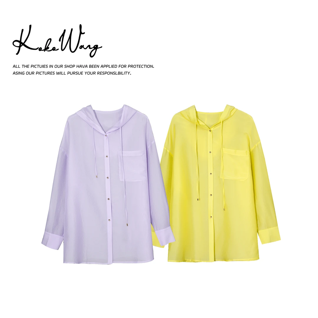 KOKO WANG时尚气质15姆米桑蚕丝醋酸薄防晒开衫外套515995C18W21